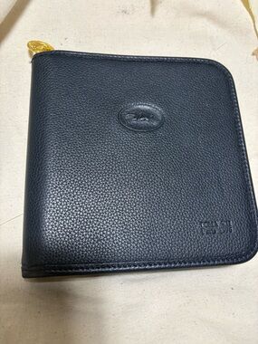 Longchamp Black Pebbled Leather CD holder with  Zip Pull